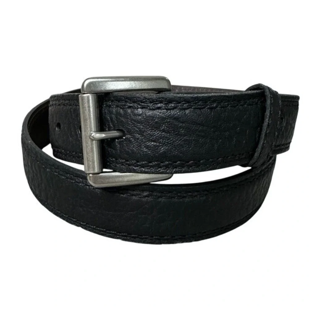 Vintage Bison Black American Bison Leather Belt Mens 42 Made in USA 65651